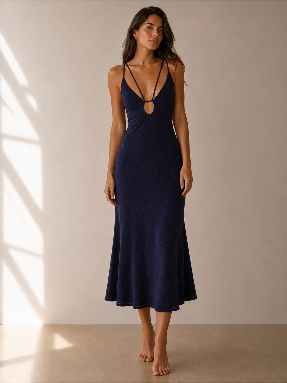 MISHA COLLECTION Navy Strappy Midi Dress — NWOT